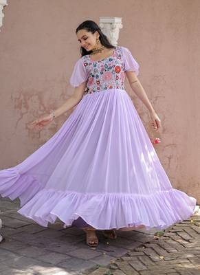 Lavender Georgette With Sequins Multithreaded Embroidered gown 2