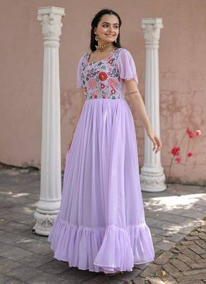 Lavender Georgette With Sequins Multithreaded Embroidered gown 3