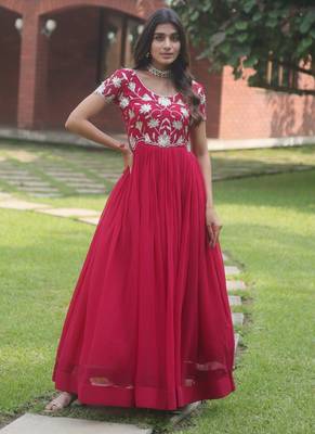 Pink Faux Blooming With coding Sequins Embroidered Gown 1