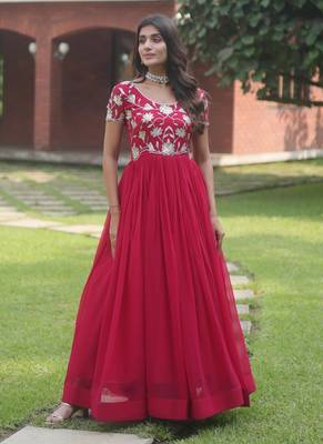 Pink Faux Blooming With coding Sequins Embroidered Gown 2