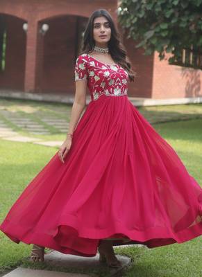 Pink Faux Blooming With coding Sequins Embroidered Gown 3