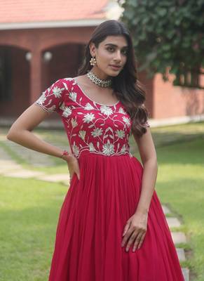 Pink Faux Blooming With coding Sequins Embroidered Gown 4