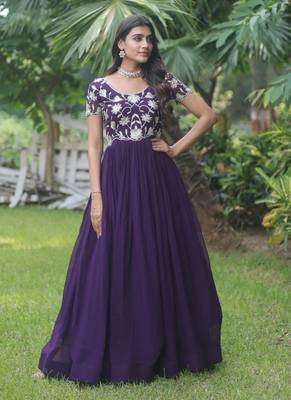 Purple Faux Blooming With coding Sequins Embroidered Gown 1