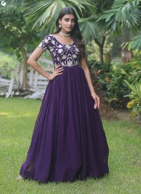 Purple Faux Blooming With coding Sequins Embroidered Gown 2