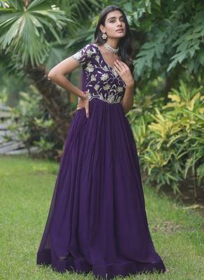 Purple Faux Blooming With coding Sequins Embroidered Gown 3