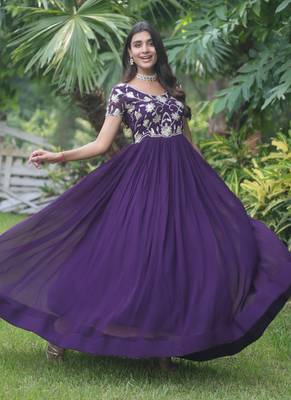 Purple Faux Blooming With coding Sequins Embroidered Gown 4