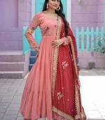 Peach Georgette with Embroidered Thread Work Gown With Dupatta