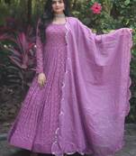 Pink Georgette With Parallel Chex Designed Sequin Gown With Dupatta