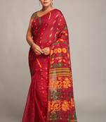 Women'S Cotton Silk Dhakai Soft Pink Yellow Jamdani Sarees Without Blouse