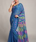 Women'S Cotton Silk Dhakai Soft Sky Pink Jamdani Saree Without Blouse