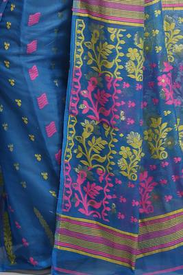 Women'S Cotton Silk Dhakai Soft Sky Pink Jamdani Saree Without Blouse 3
