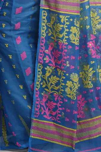 Women'S Cotton Silk Dhakai Soft Sky Pink Jamdani Saree Without Blouse