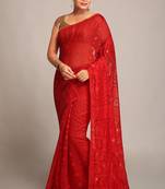 Bengal Handloom Cotton Silk Red Jamdani Saree Without Blouse