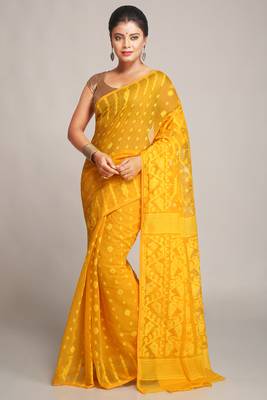 Bengal Handloom Yellow Cotton Silk Saree 1
