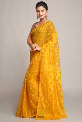Bengal Handloom Yellow Cotton Silk Saree 2