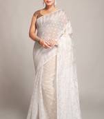 Women'S Cotton Silk Dhakai White Soft Jamdani Sarees Without Blouse