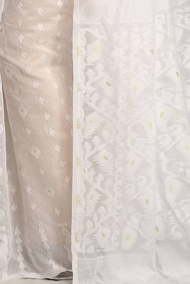 Women'S Cotton Silk Dhakai White Soft Jamdani Sarees Without Blouse 4