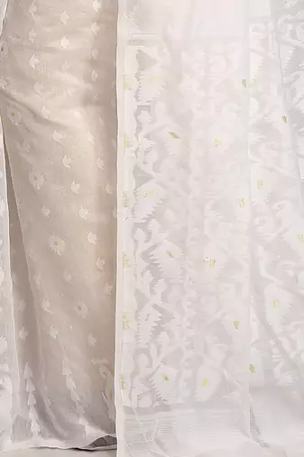 Women'S Cotton Silk Dhakai White Soft Jamdani Sarees Without Blouse