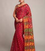 Women'S Cotton Silk Dhakai Soft Pink Green Jamdani Sarees Without Blouse