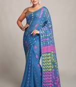 Women'S Cotton Silk Dhakai Sky Pink Softs Jamdani Sarees Without Blouse