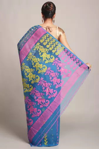 Women'S Cotton Silk Dhakai Sky Pink Softs Jamdani Sarees Without Blouse