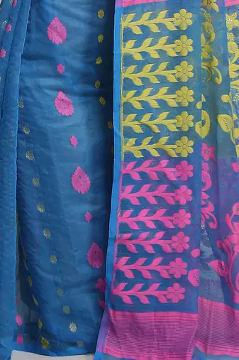 Women'S Cotton Silk Dhakai Sky Pink Softs Jamdani Sarees Without Blouse