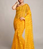 Women'S Cotton Silk Dhakai Yellow Softs Jamdani Sarees Without Blouse