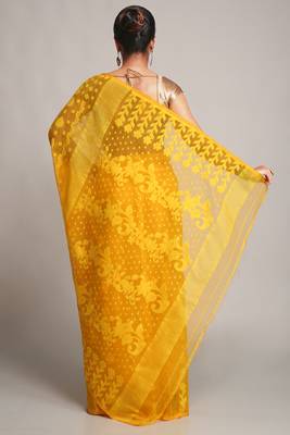 Women'S Cotton Silk Dhakai Yellow Softs Jamdani Sarees Without Blouse 3