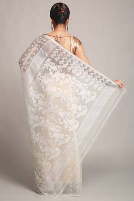White Cotton Silk Bengal Handloom Saree 3