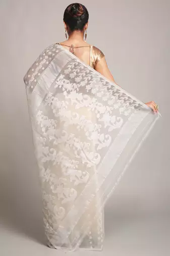 White Cotton Silk Bengal Handloom Saree