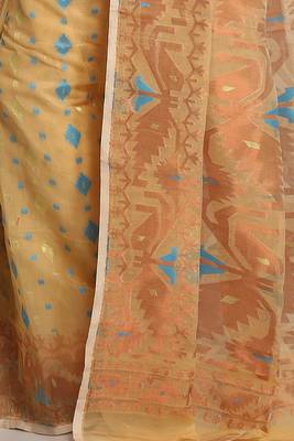 Women'S Cotton Silk Softs Dhakai Jamdani Sarees. (Desert & Copper Sky) Without Blouse 4