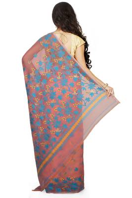 Women'S Cotton Silk Angur Dhakai Allover Soft Jamdani Sarees (Pink) Without Blouse 4