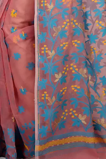 Women'S Cotton Silk Angur Dhakai Allover Soft Jamdani Sarees (Pink) Without Blouse