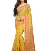 Women'S Cotton Silk Angur Dhakai Allover Soft Jamdani Sarees (Yellow) Without Blouse