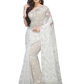 Women'S Cotton Silk Angur Dhakai Allover Soft Jamdani Sarees (White) Without Blouse