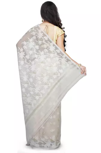 Women'S Cotton Silk Angur Dhakai Allover Soft Jamdani Sarees (White) Without Blouse