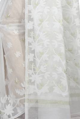Women'S Cotton Silk Angur Dhakai Allover Soft Jamdani Sarees (White) Without Blouse 4