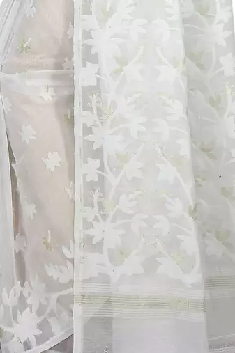 Women'S Cotton Silk Angur Dhakai Allover Soft Jamdani Sarees (White) Without Blouse