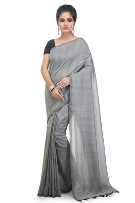 Women's pure premium cotton saree with blouse piece (grey) 1