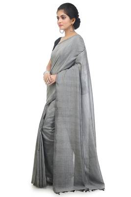 Women's pure premium cotton saree with blouse piece (grey) 2