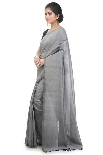 Women's pure premium cotton saree with blouse piece (grey)