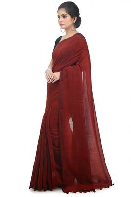 Women's pure premium cotton saree with blouse piece (red) 2