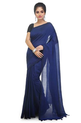 Women's pure premium cotton saree with blouse piece (blue)