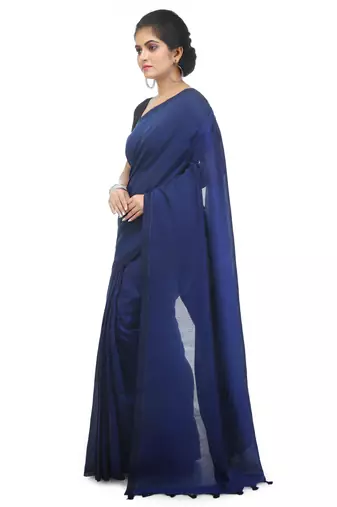 Women's pure premium cotton saree with blouse piece (blue)