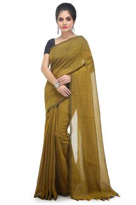 Women's pure premium cotton saree with blouse piece (yellow) 1