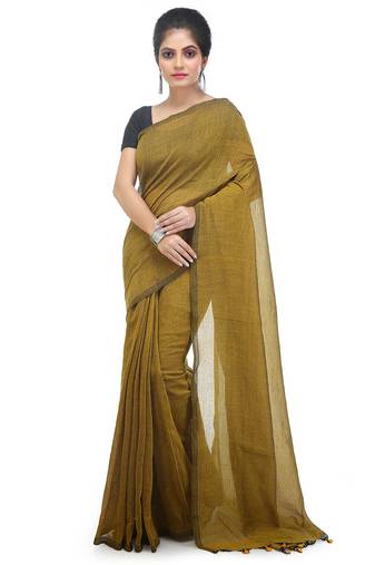 Women's pure premium cotton saree with blouse piece (yellow)