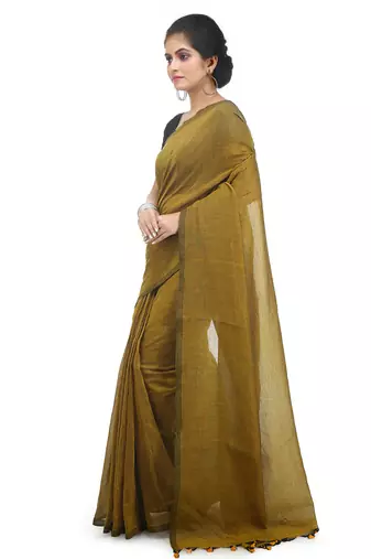 Women's pure premium cotton saree with blouse piece (yellow)