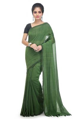 Women's pure premium cotton saree with blouse piece (green) 1