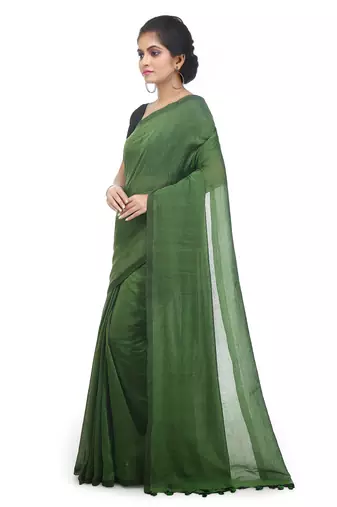 Women's pure premium cotton saree with blouse piece (green)