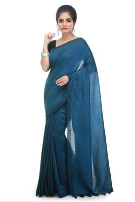 Women's pure premium cotton saree with blouse piece (teal) 1